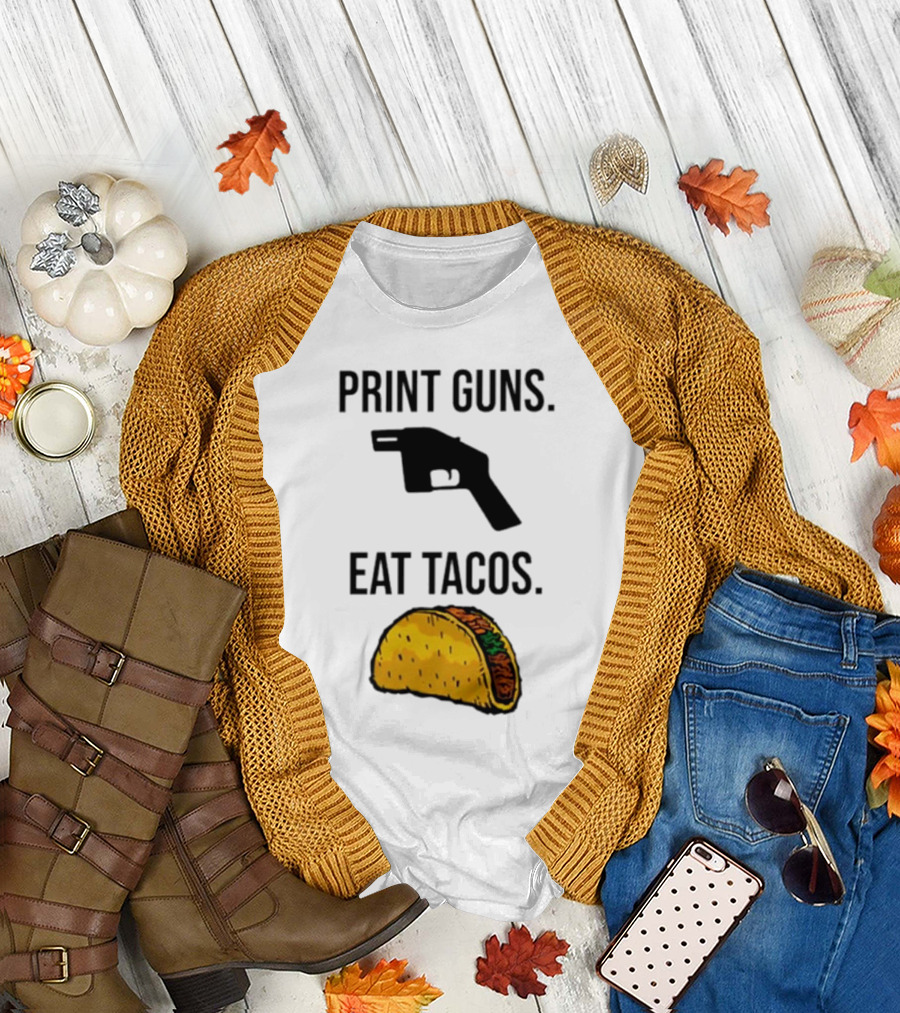 Print Guns Pistol Icon Eat Tacos Mexican Food T-Shirt