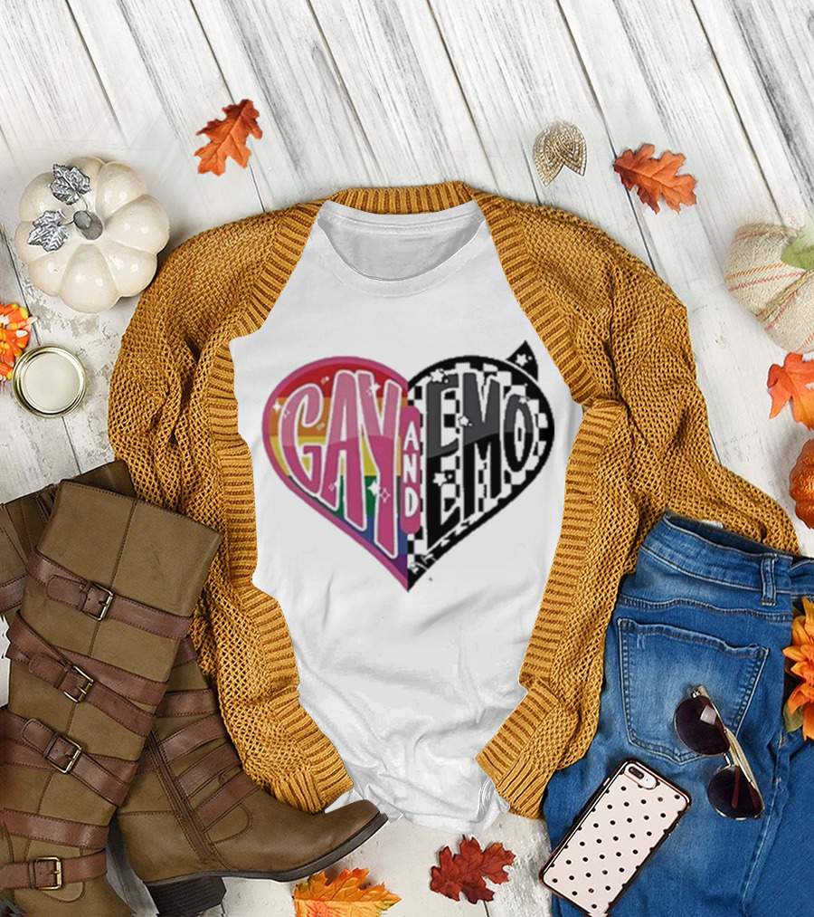 Gay and Emo Rainbow Heart T-Shirt