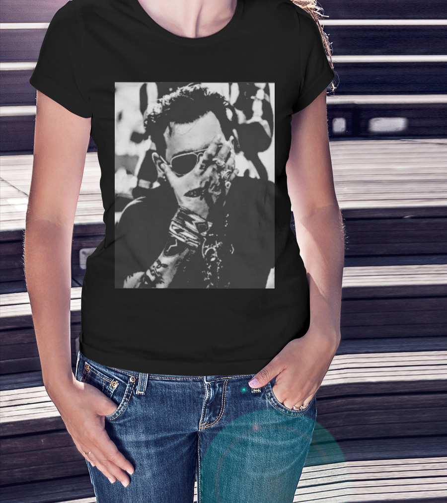 Johnny Depp Black And White Tattoo Style Photo T-Shirt