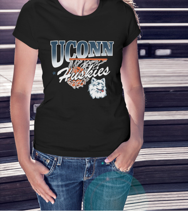 UConn Huskies Basketball Husky Mascot And Net T-Shirt