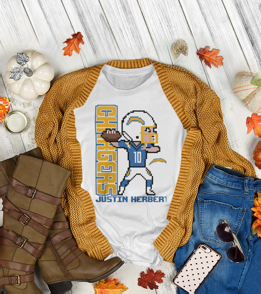 Justin Herbert Los Angeles Chargers Pixel Player 10 T-Shirt