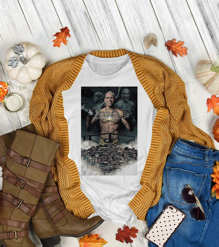 Charles Oliveira UFC Champion in Favela Background T-Shirt