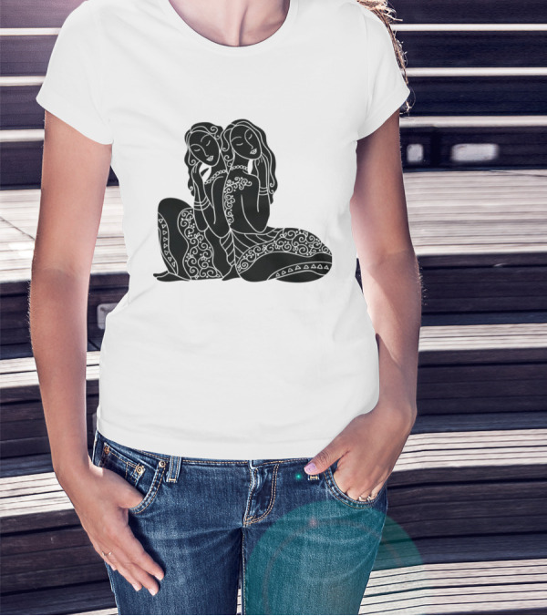 Gemini Zodiac Twins Sitting Embrace T-Shirt