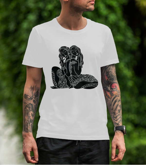 Gemini Zodiac Twins Sitting Embrace T-Shirt