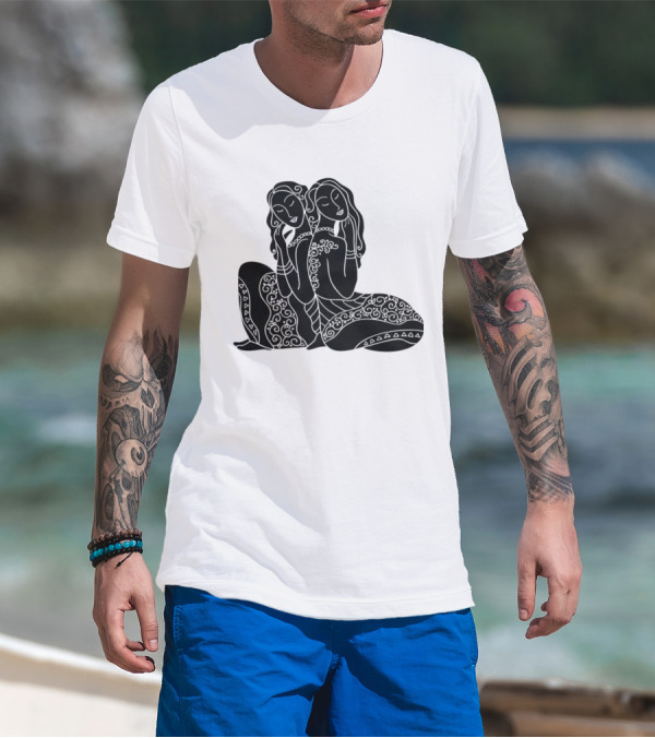 Gemini Zodiac Twins Sitting Embrace T-Shirt