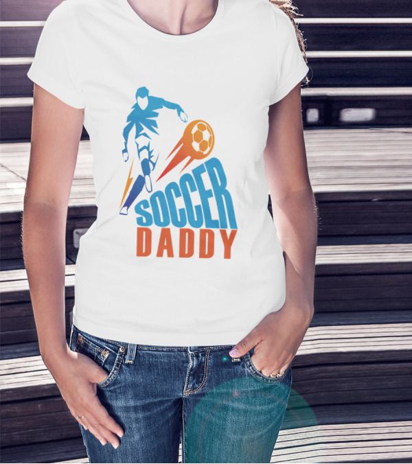 Soccer Daddy Blue Orange Football T-Shirt