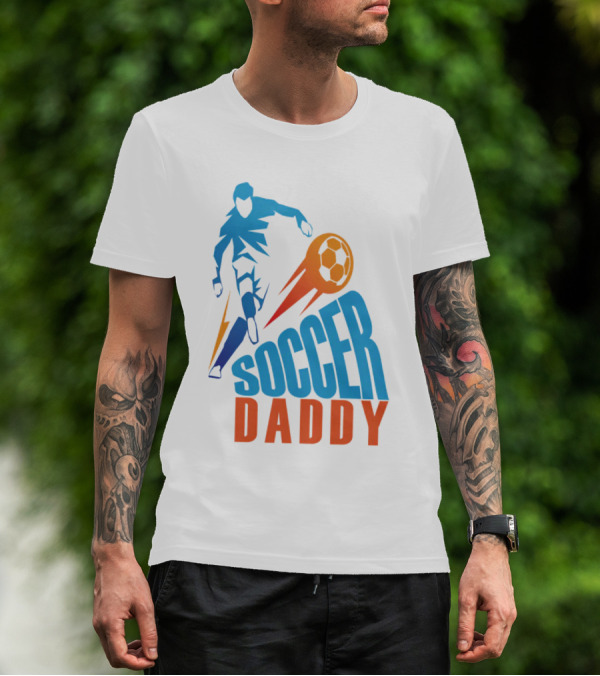 Soccer Daddy Blue Orange Football T-Shirt