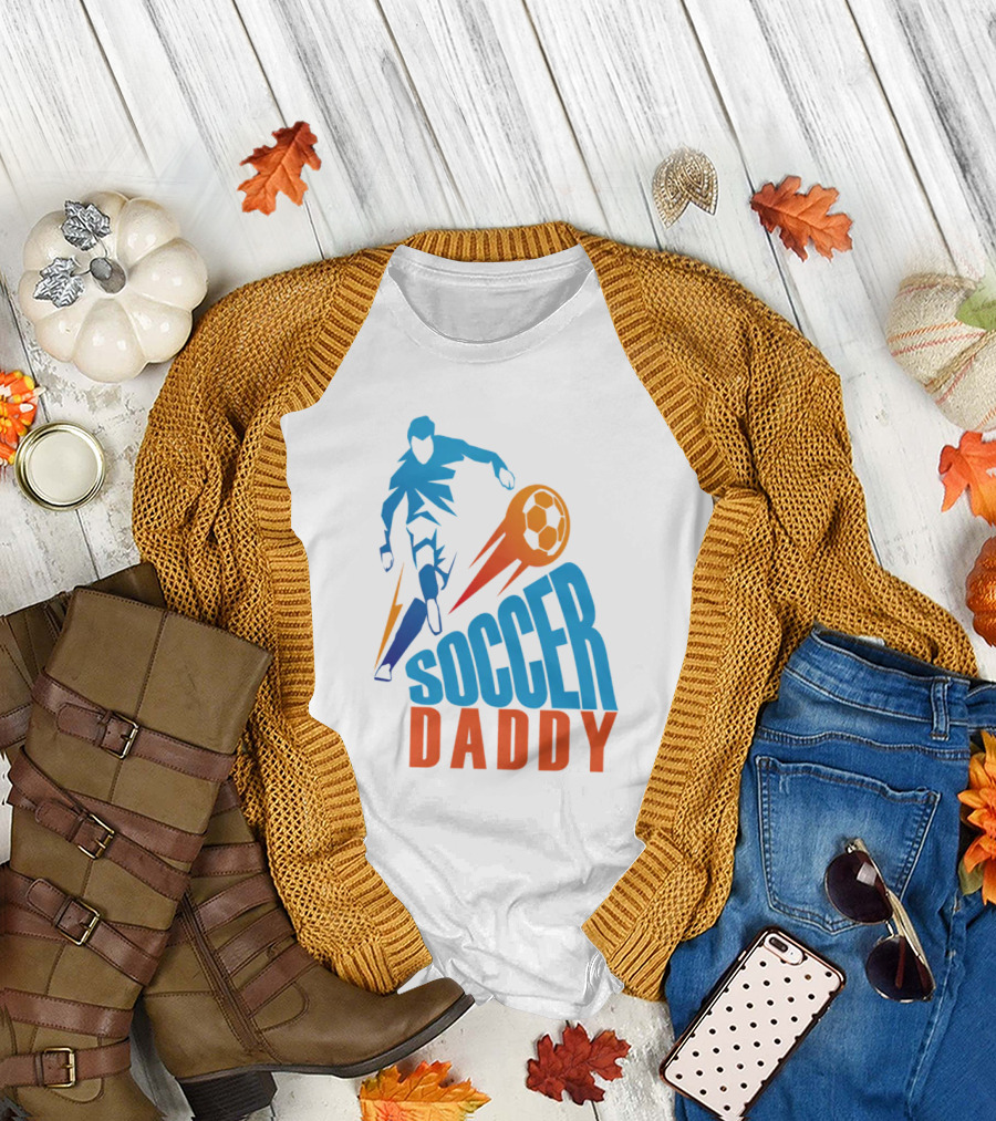 Soccer Daddy Blue Orange Football T-Shirt