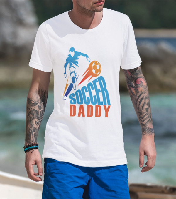Soccer Daddy Blue Orange Football T-Shirt