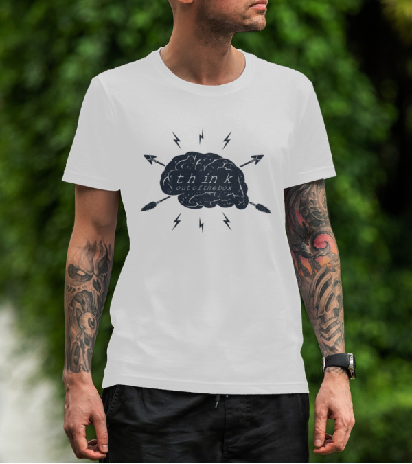 Think Out Of The Box Brain With Arrows And Lightning Bolts T-Shirt