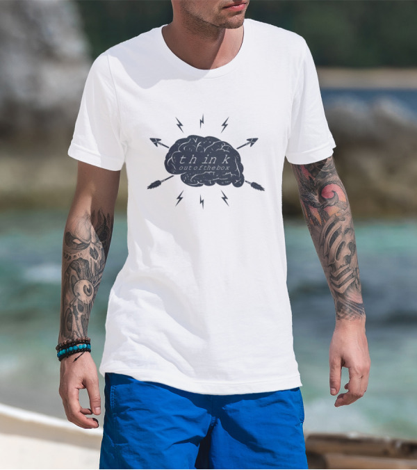 Think Out Of The Box Brain With Arrows And Lightning Bolts T-Shirt