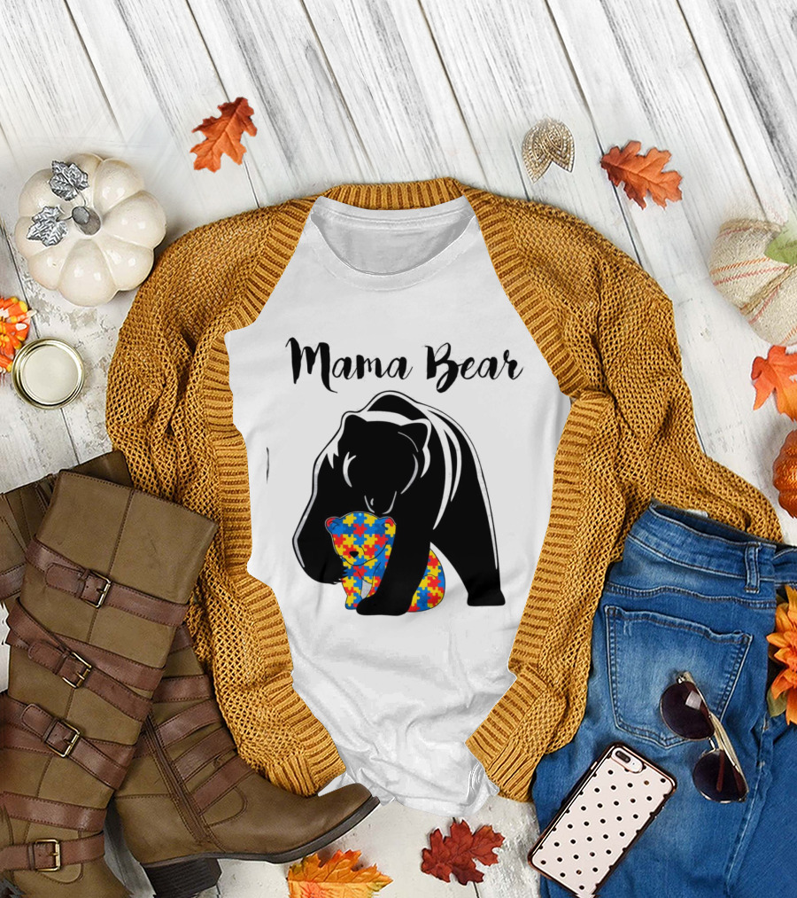 Mama Bear Autism Puzzle Piece Hug T-Shirt