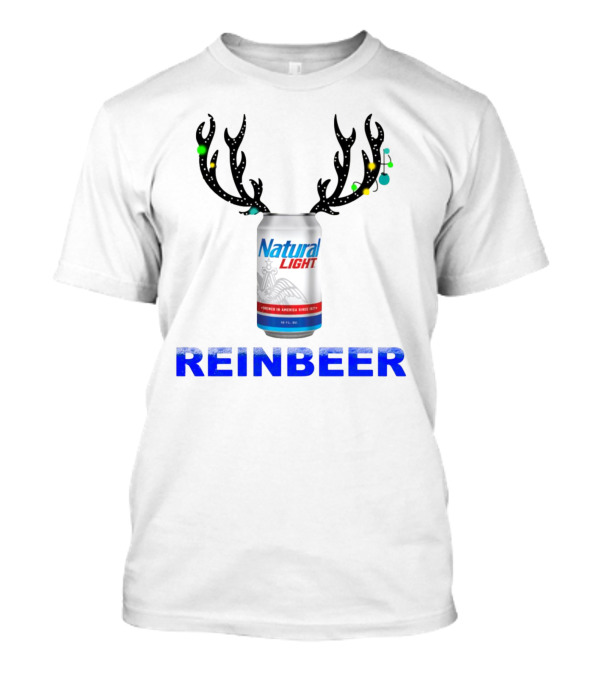 Natural Light Reinbeer Christmas Can With Antlers Festive T-Shirt