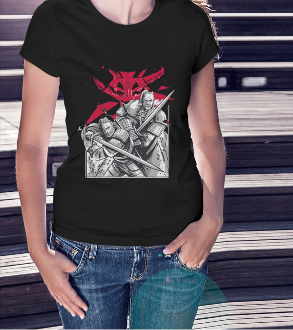 Wild Hunt Sensei Kanji Swordsmen Red T-Shirt