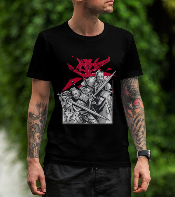 Wild Hunt Sensei Kanji Swordsmen Red T-Shirt