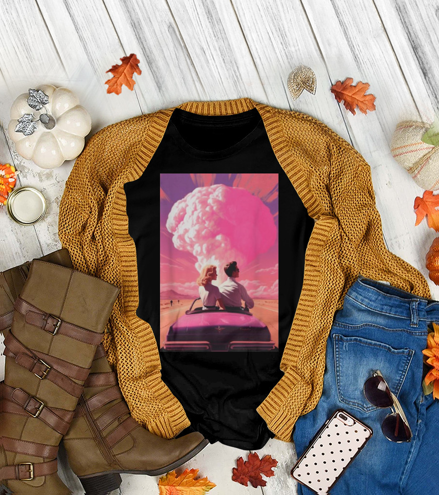 Barbenheimer Retro Car Atomic Pink Cloud Journey T-Shirt