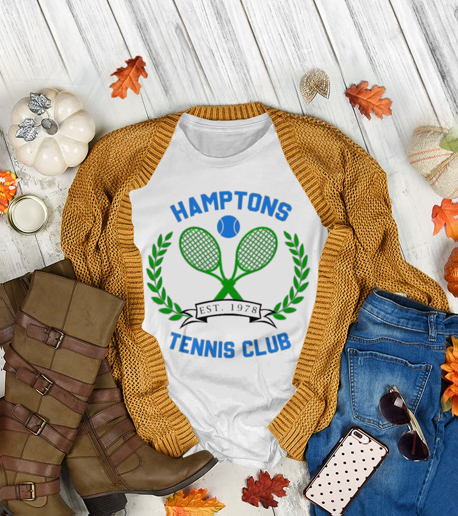 Hamptons Tennis Club Est. 1978 Green Rackets Blue Ball Laurel Wreath T-Shirt