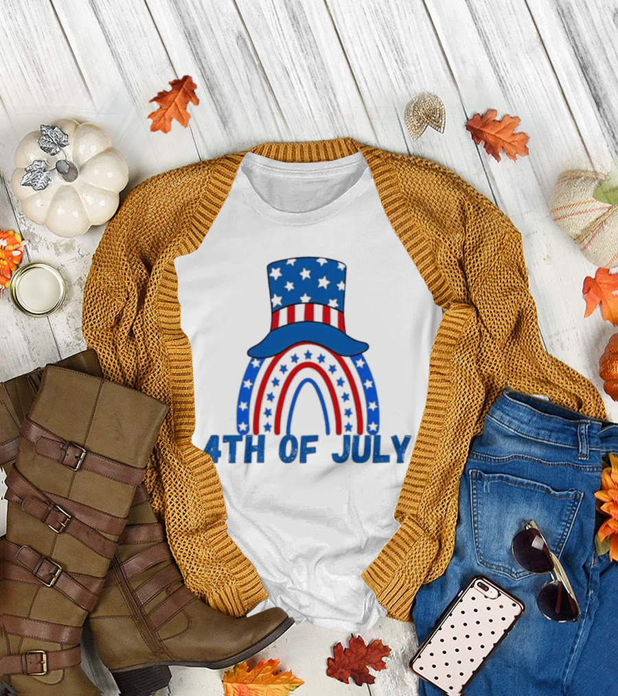 4th Of July Patriotic Stars and Stripes Rainbow Hat T-Shirt
