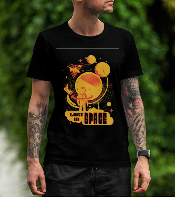 Lost In Space Astronaut With Planets And Rockets Retro T-Shirt