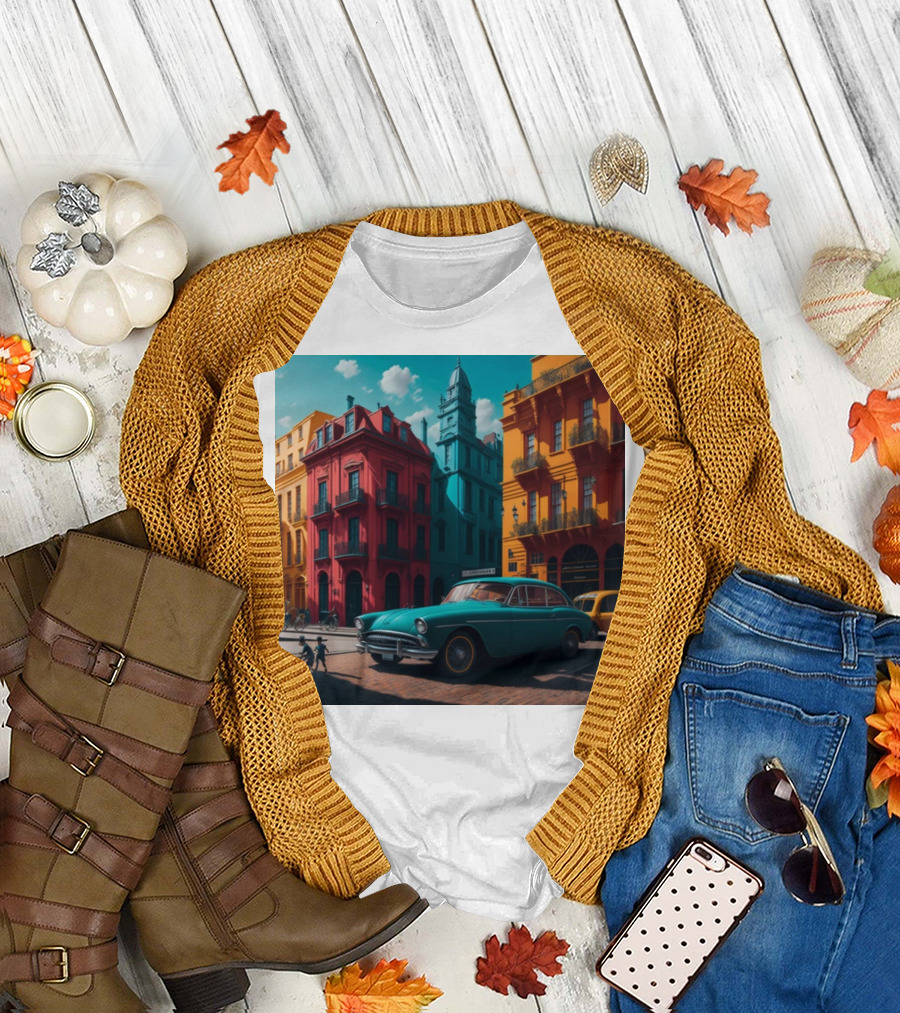 City Love Vintage Car Vibrant Architecture T-Shirt