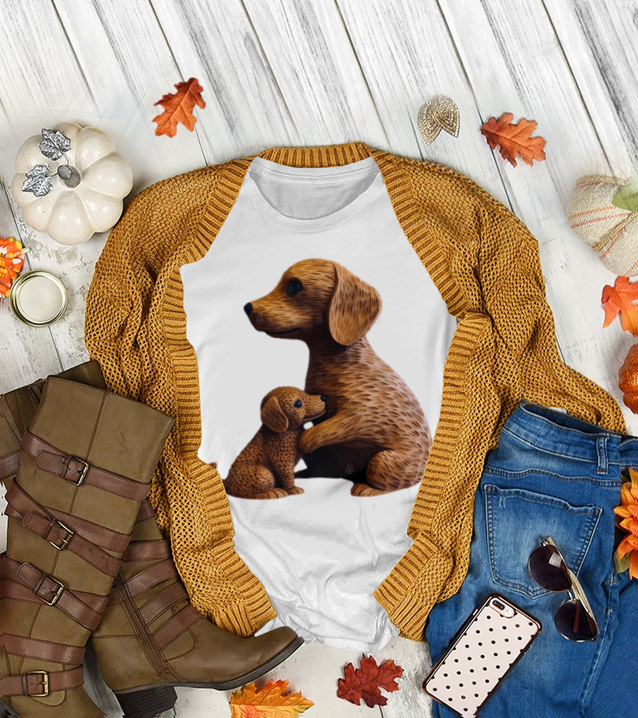 Dog Carvings Parent and Puppy Figurines T-Shirt