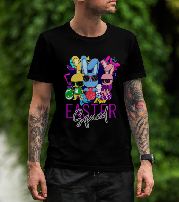 Easter Squad Cool Bunny Trio Retro Vibe T-Shirt
