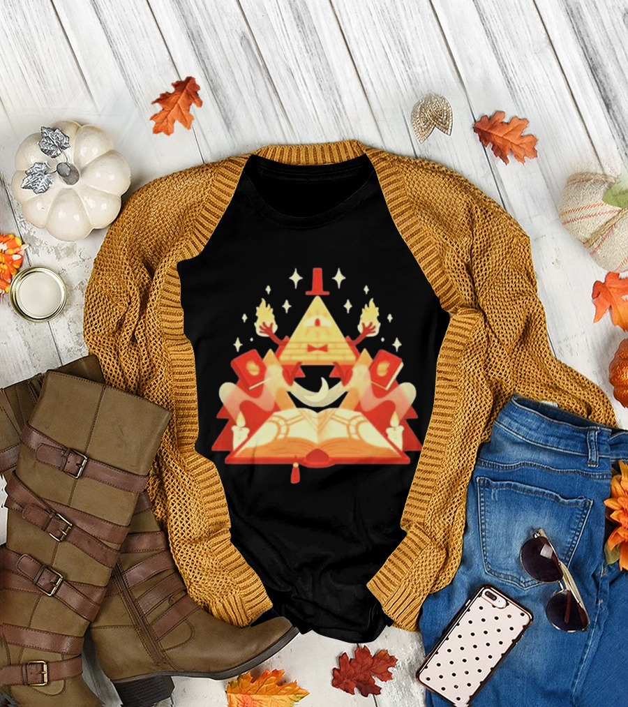 Bill Cipher Reding Book Gravity Falls Mystical Pyramid T-Shirt