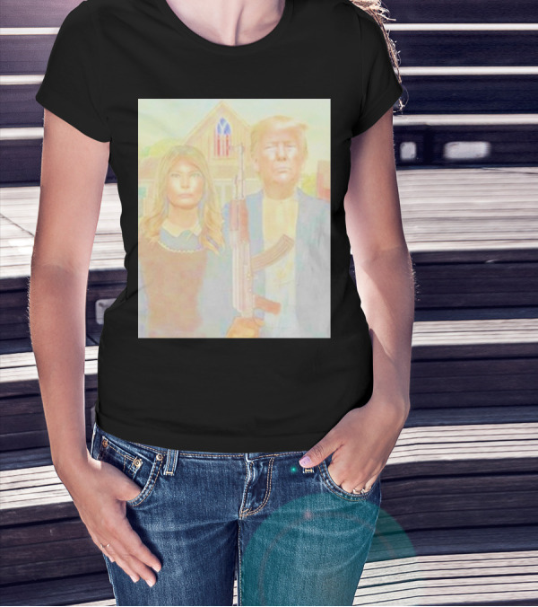 Save America Trump Melania American Gothic Rifle T-Shirt