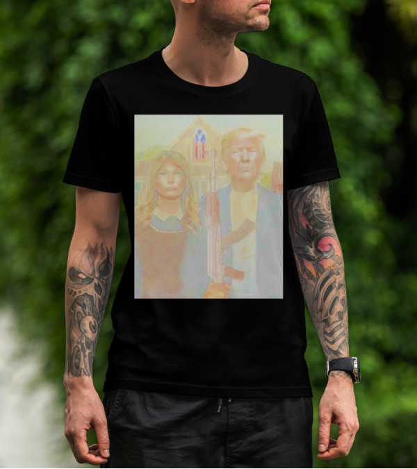Save America Trump Melania American Gothic Rifle T-Shirt