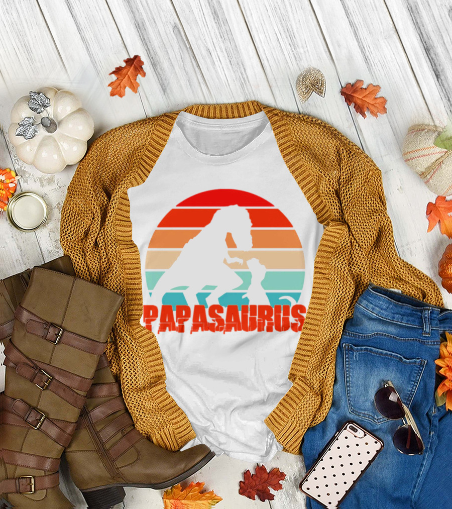 Papasaurus Vintage Father's Day Dinosaur Sunset T-Shirt