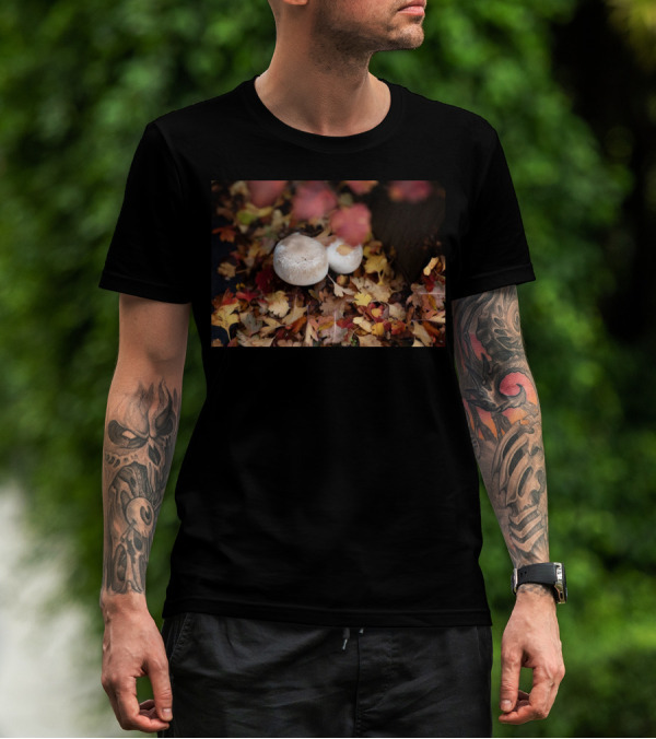 Autumn's Reward Mushrooms Amidst Fall Leaves T-Shirt