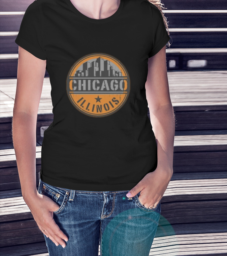 Chicago Illinois Skyline Urban Vintage Badge T-Shirt