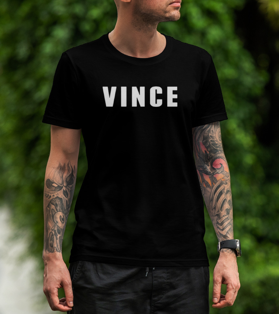 VINCE Text Bold White Letters T-Shirt