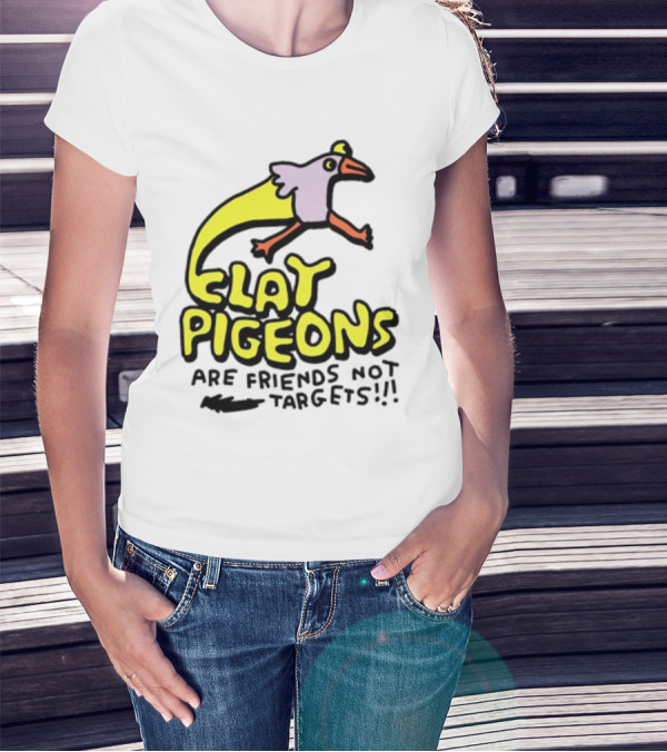 Clay Pigeons Are Friends Not Targets Fun Bird Cartoon T-Shirt