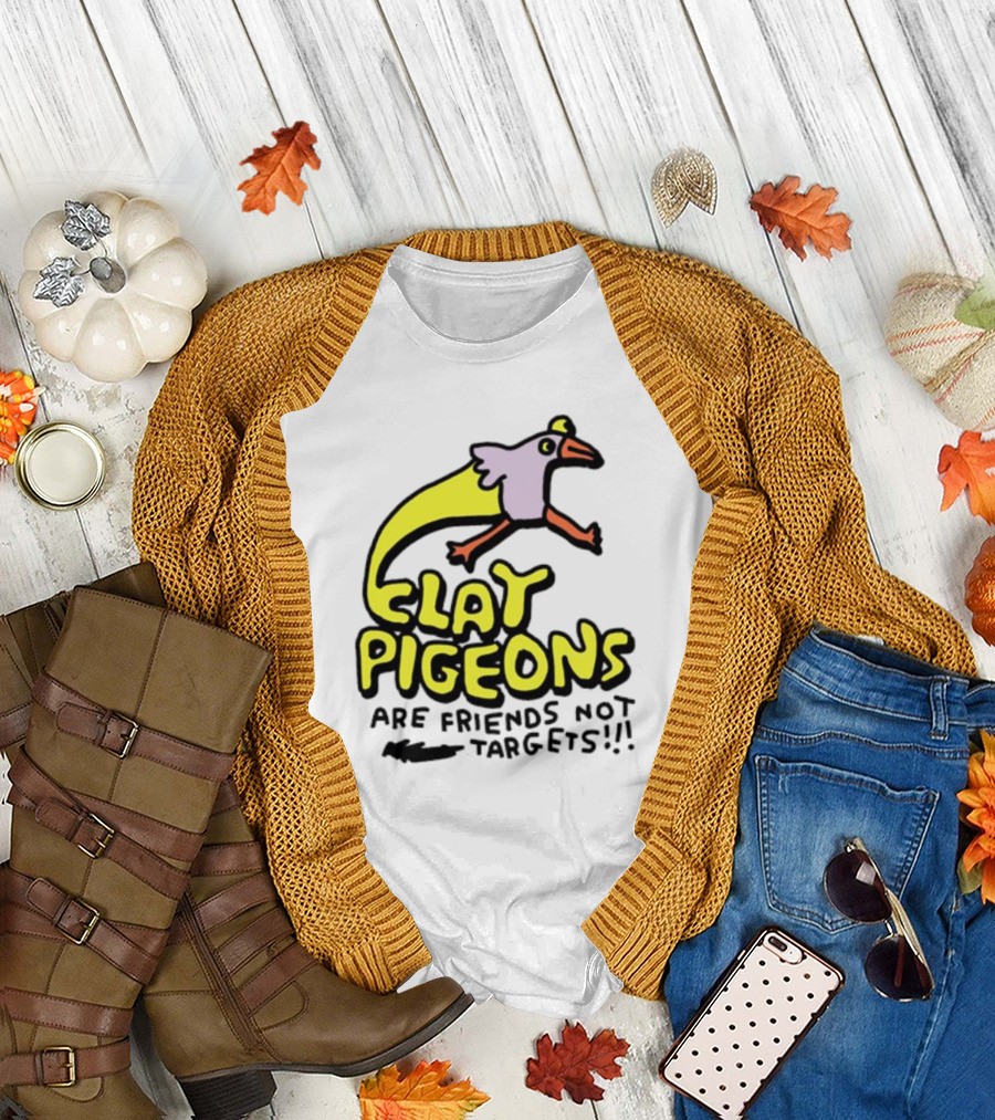Clay Pigeons Are Friends Not Targets Fun Bird Cartoon T-Shirt