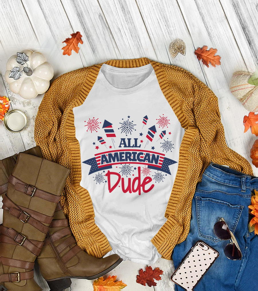 All American Dude Fireworks Stars T-Shirt