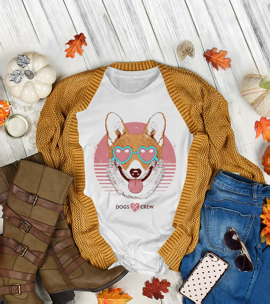Dogs Crew Heart Sunglasses Cute Animal T-Shirt