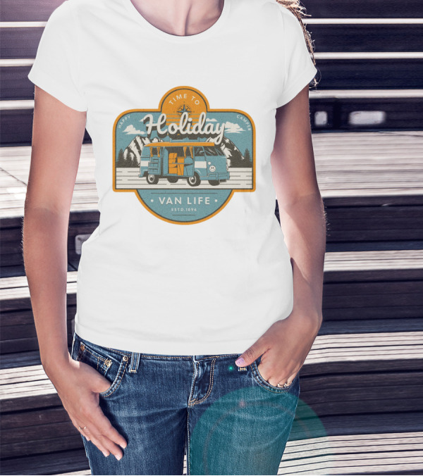 Time To Holiday Happy Camper Van Life Estd. 1896 T-Shirt