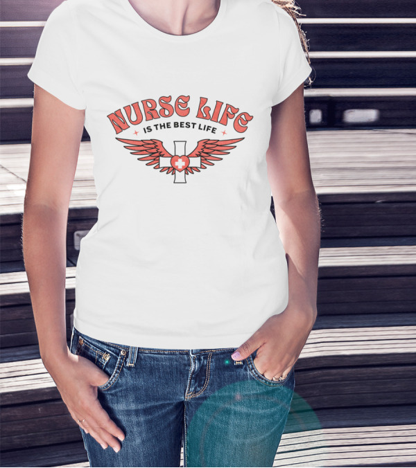 Nurse Life Is The Best Life Red Cross Wings T-Shirt