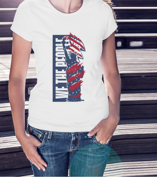 We The People Liberty Statue With Patriotic Red Stripes T-Shirt