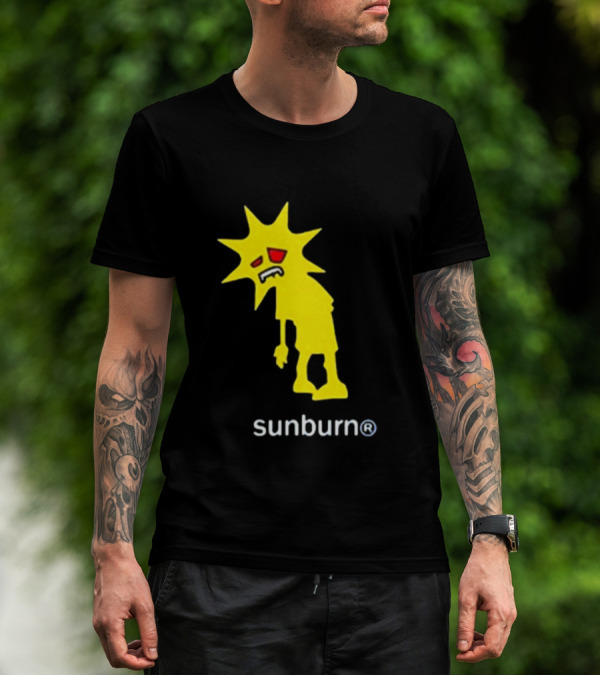 Sunburn Tired Cartoon Sun With Red Eyes And Trademark T-Shirt