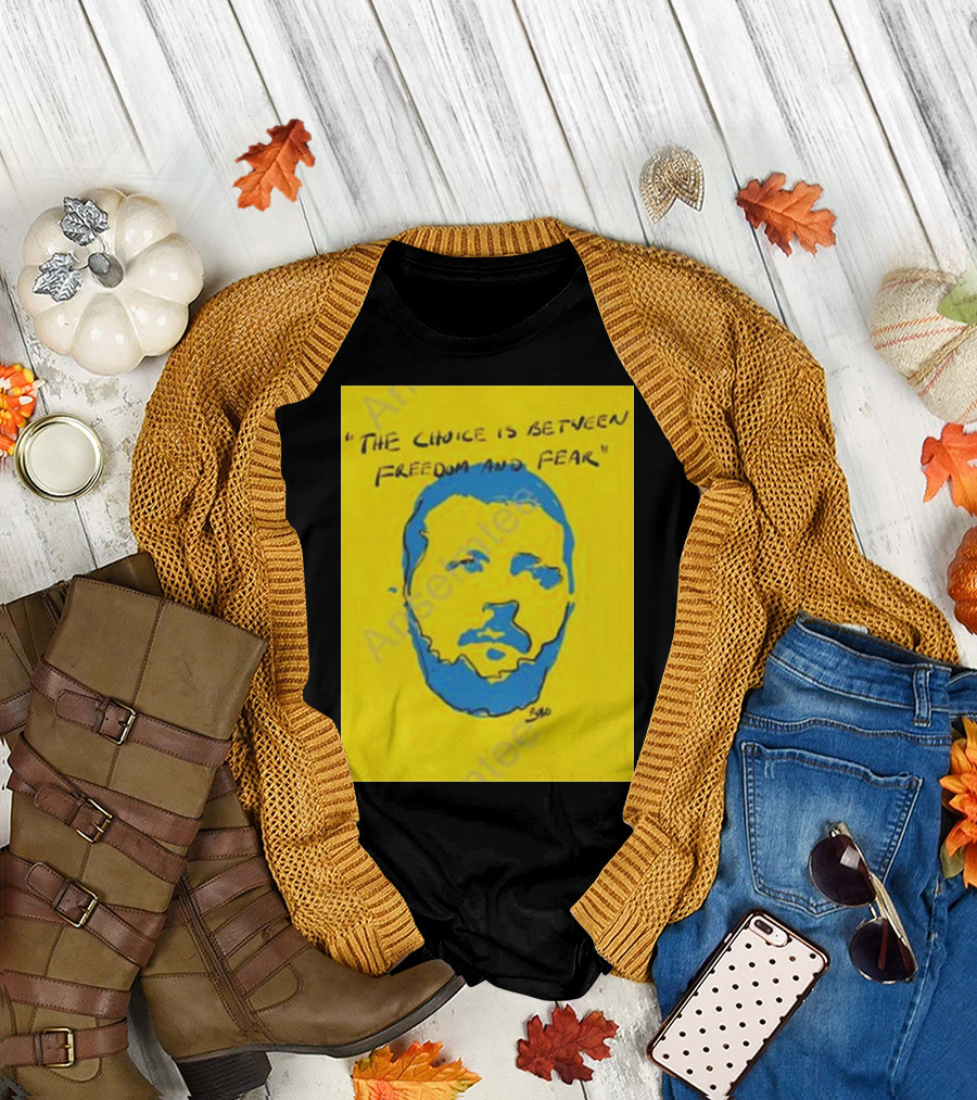 U2 The Choice Is Between Freedom and Fear Blue Face on Yellow T-Shirt