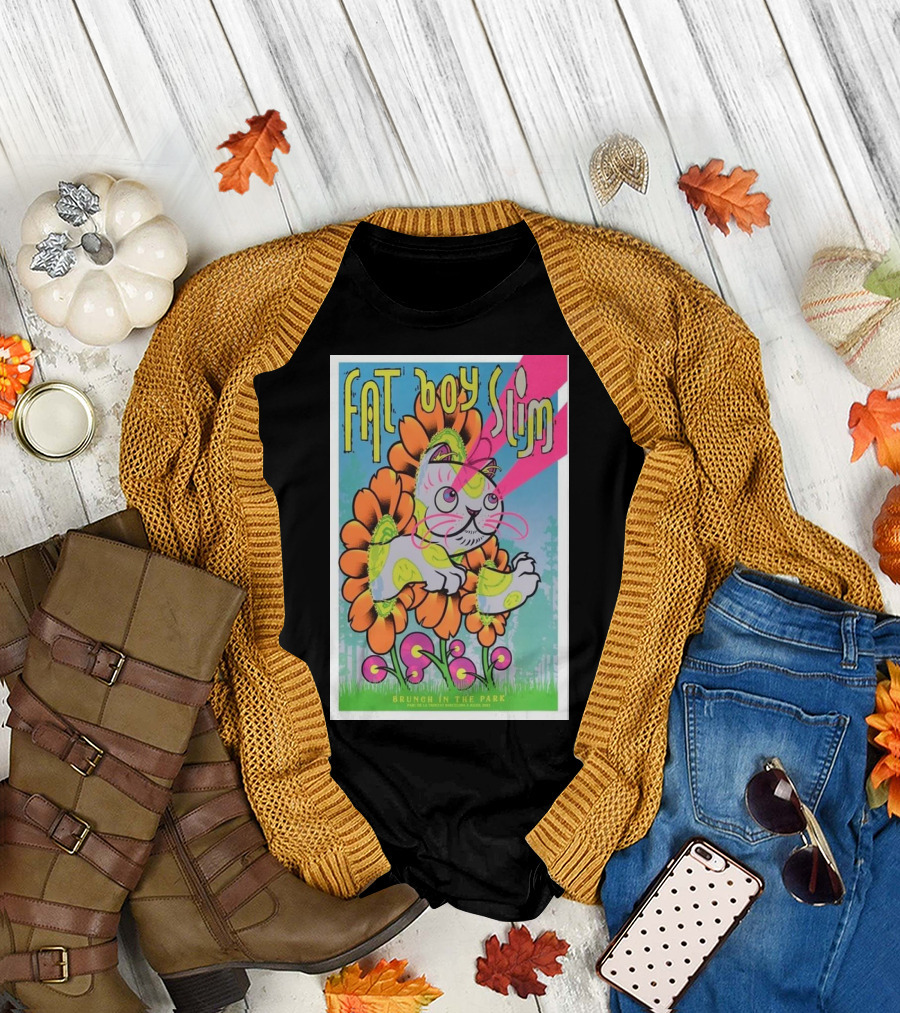 Fatboy Slim Brunch In The Park July 2nd Psychedelic Flower Cat T-Shirt