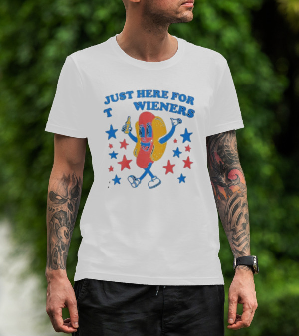 Just Here For The Wieners Starry Hot Dog With Thumbs Up T-Shirt