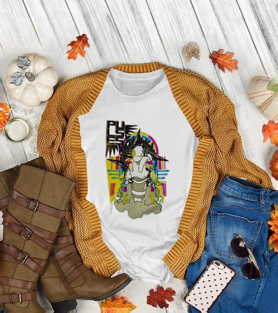 Pulses Futuristic Robot with Colorful Abstract Geometric Background T-Shirt