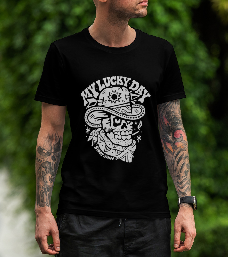 Sindy Sinn My Lucky Day Skull Cowboy Bandana T-Shirt