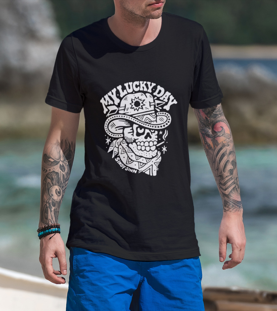 Sindy Sinn My Lucky Day Skull Cowboy Bandana T-Shirt