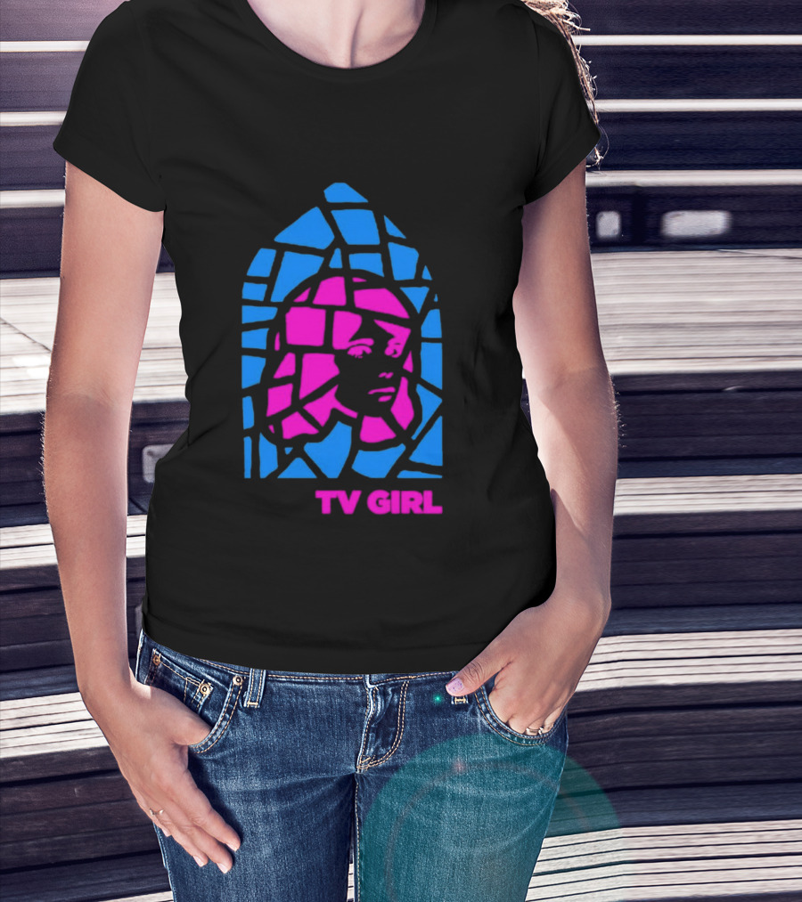 TV Girl Stain Glass Girl Blue Pink Face T-Shirt
