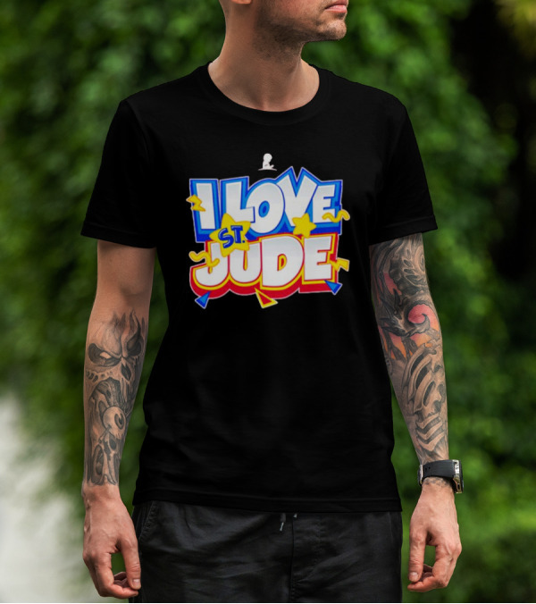 I Love St Jude Cartoon Yellow Stars And Blue Outline T-Shirt