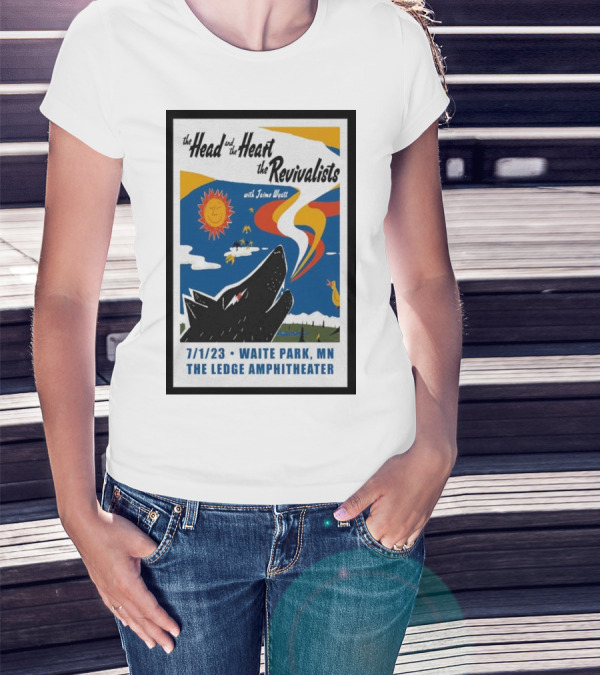 The Head And The Heart The Revivalists With Jaime Wyatt Waite Park MN The Ledge Amphitheater 7/1/23 Colorful Wolf And Sun T-Shirt